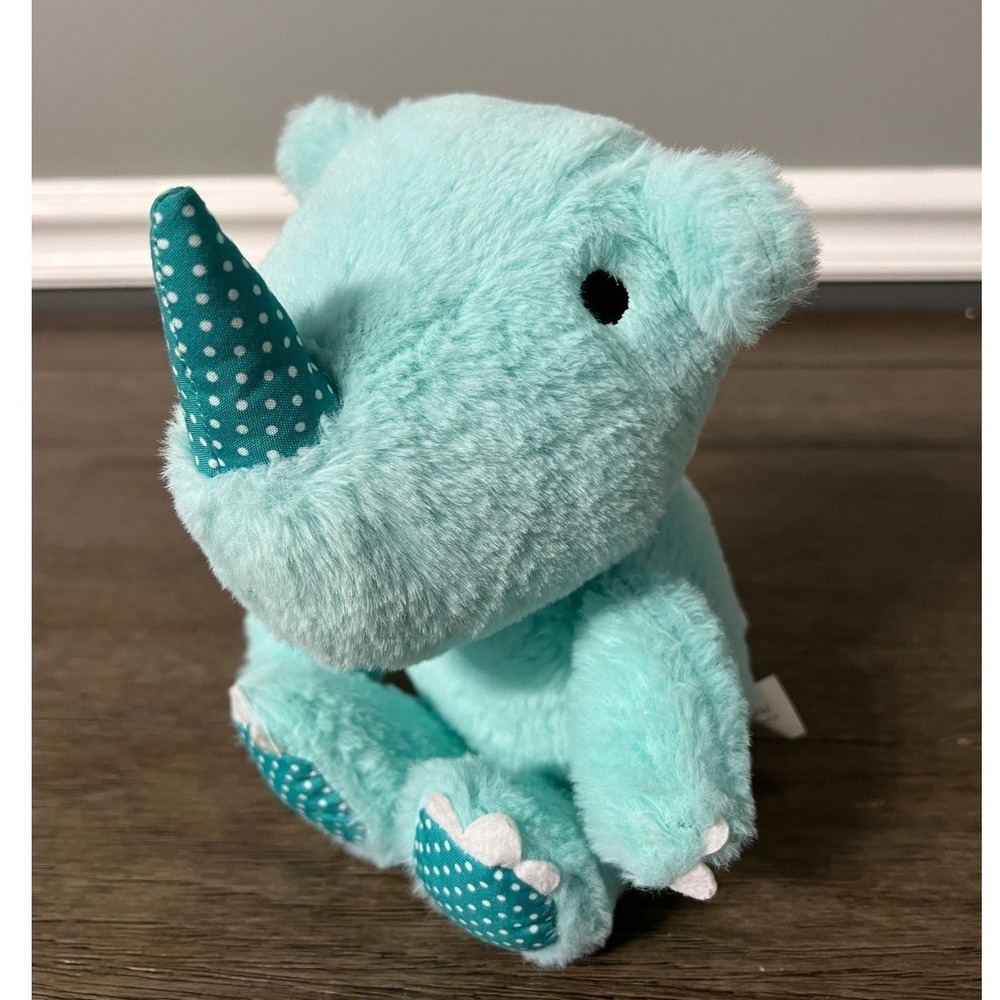 Make Believe Ideas Aqua Blue Rhino Plush Polka Dot Horn Stuffed Animal Teal 2023